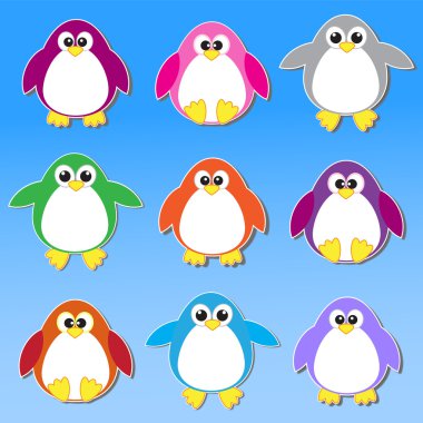 Colorful penguins stickers clipart