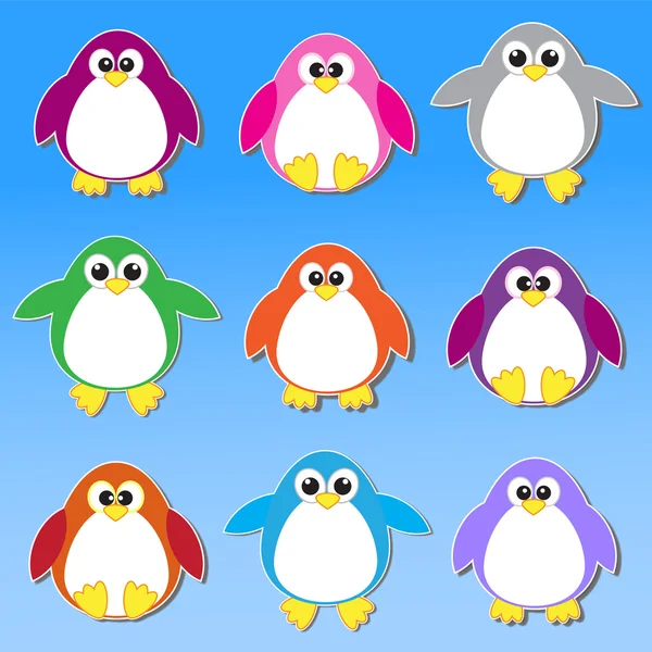 Színes pingvinek matricák — Stock Vector