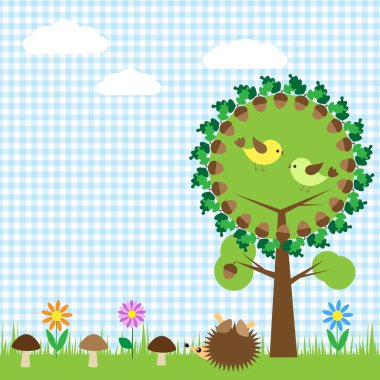 Oak and birds clipart