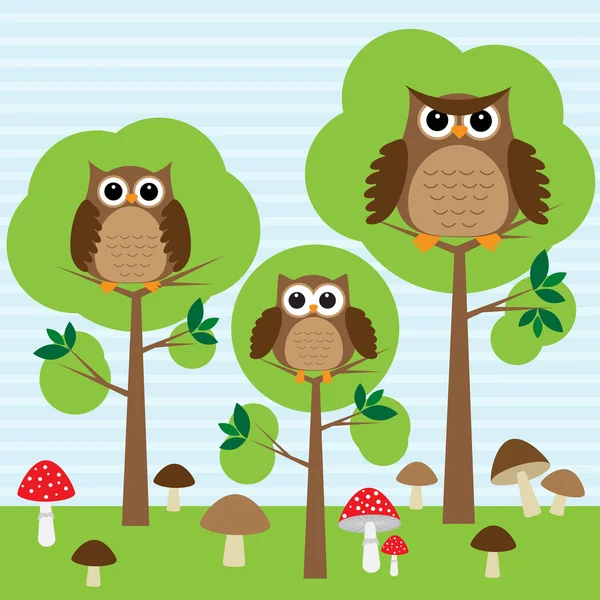 Búhos en el bosque — Vector de stock