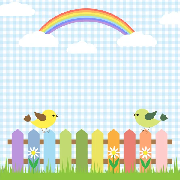 Pássaros bonitos e arco-íris — Vetor de Stock