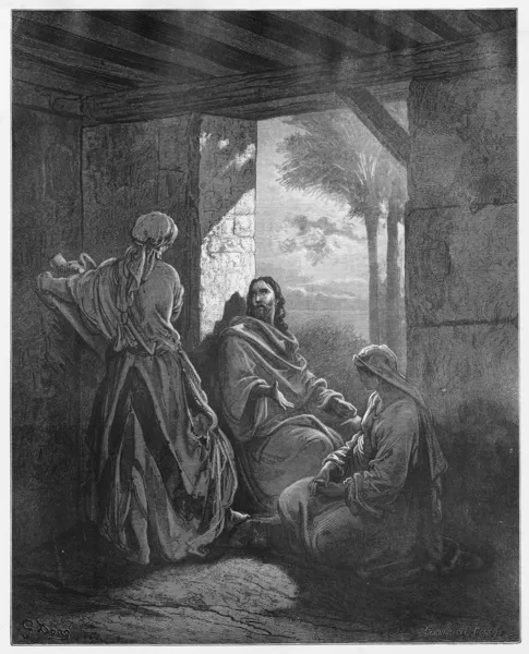 Иисус в доме Марфы и Марии — стоковое фото