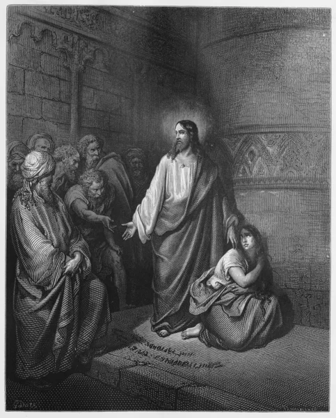 Jesús y la mujer tomada en adulterio — Foto de Stock
