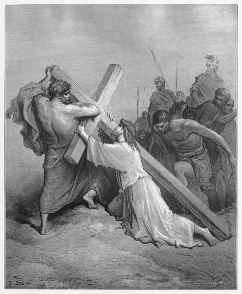 Ο Ιησούς πέφτει με τον σταυρό — Φωτογραφία Αρχείου