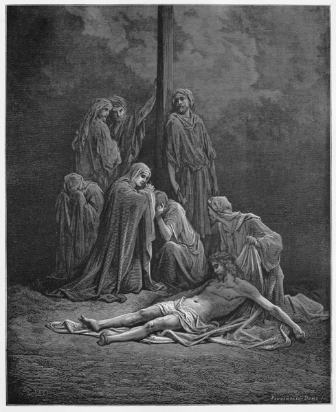 Kadınlar bağlamak ve İsa'nın cesedi cenaze için yağlamak — Stok fotoğraf