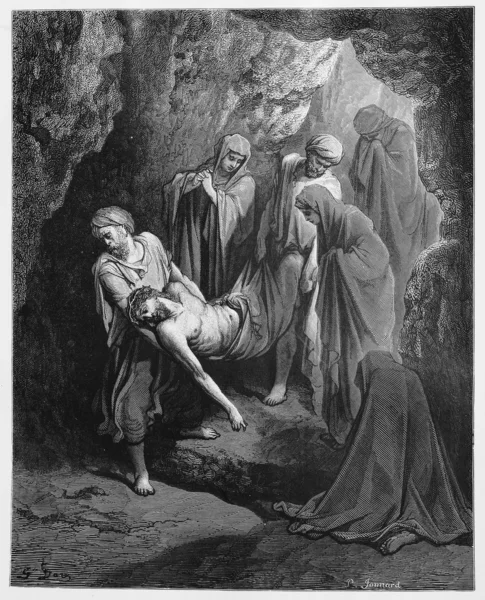 Jesus is buried in the sepulcher — Stock Photo, Image