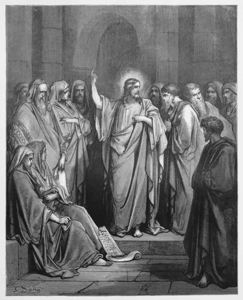 Jézus prédikál a zsinagógában — Stock Fotó