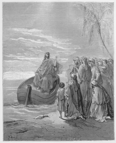 Jezus głosił w sea of galilee — Zdjęcie stockowe
