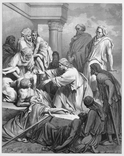 Jezus uzdrawiania w ziemi Genezaret — Zdjęcie stockowe