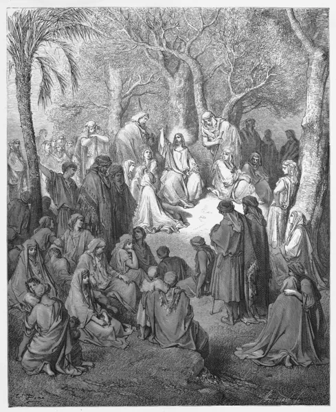 Иисус проповедует Нагорную проповедь — стоковое фото