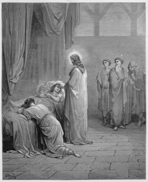 Jesus ressuscita a filha de Jairo dentre os mortos — Fotografia de Stock