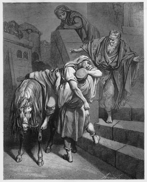 Arrival of the Good Samaritan at The Inn — Stock Photo, Image