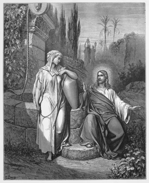Ježíš a žena z Samaří Royalty Free Stock Obrázky