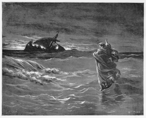 Ježíš chodí na moři Stock Obrázky