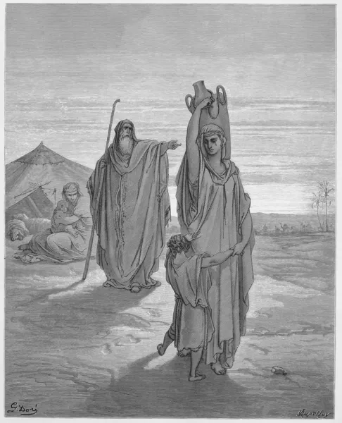 Авраам отсылает Агари и Измаила. — стоковое фото