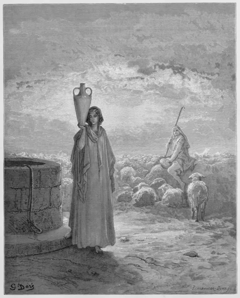 Яків, зберігаючи Лаваном, стада — стокове фото