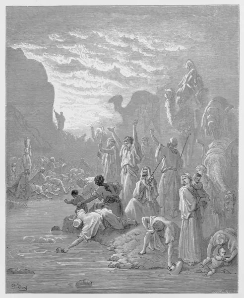 Моисей ударился о скалу в Хориве — стоковое фото