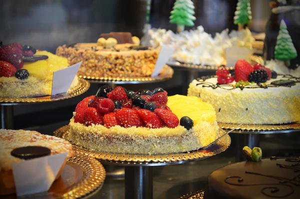 stock image Gourmet cakes in a shop window