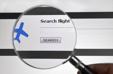 Magnifying glass on Flight Search service clipart