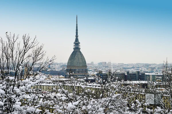 Paesaggio urbano invernale: mole antonelliana e Torino, Italia — Foto Stock