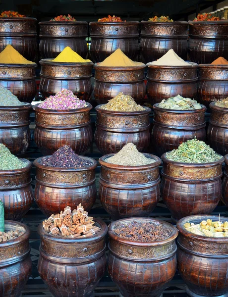 stock image Traditional baskets of colorful spices in shop