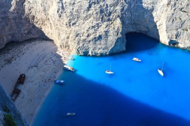 Zakynthos, Yunanistan 'daki Navagio plajı.