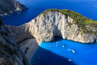 Zakynthos, Yunanistan 'daki Navagio plajı.