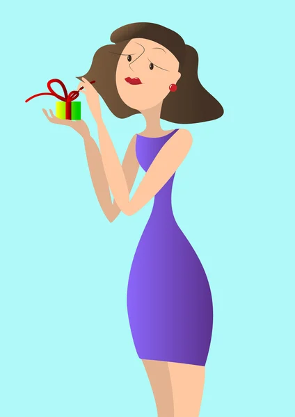 The woman opens a gift for a holiday — Stock Vector