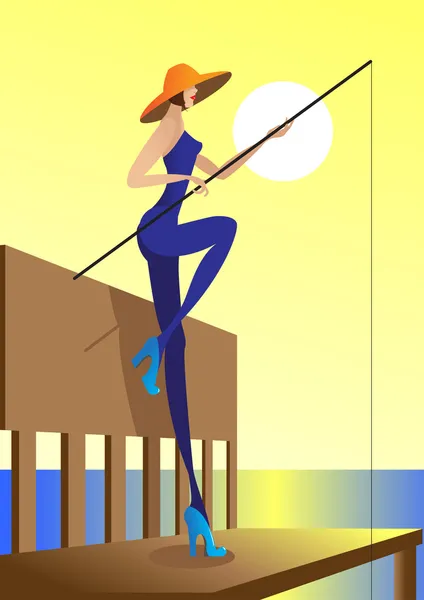 La fille pêche — Image vectorielle