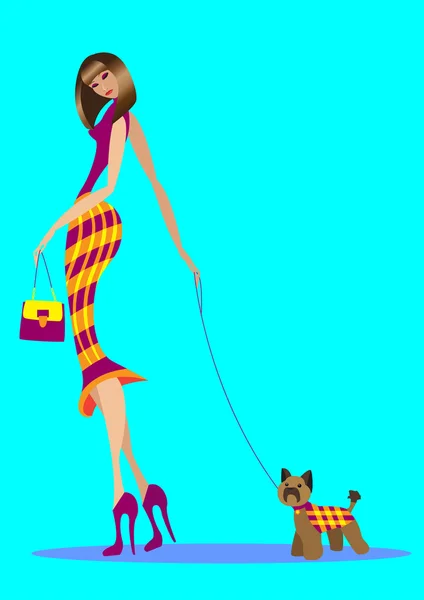 La fille avec le chien — Image vectorielle