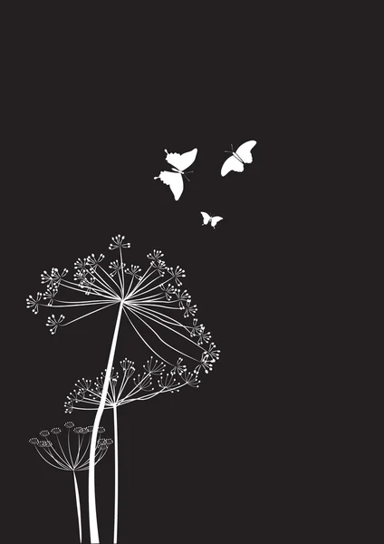 Dill på en svart bakgrund med fjärilar — Stock vektor