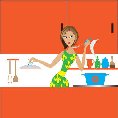 The girl in kitchen clipart