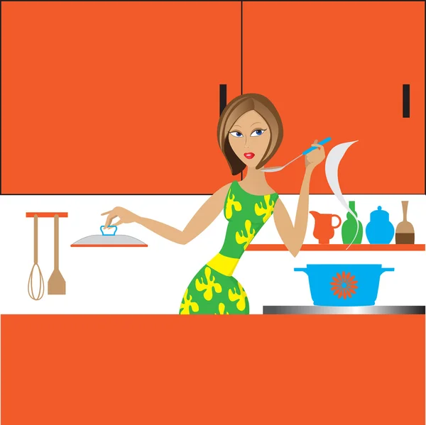 La chica en la cocina — Archivo Imágenes Vectoriales