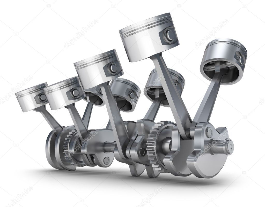 V8 engine pistons. 3D image.