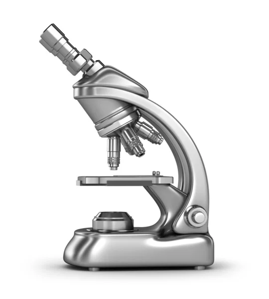 Microscópio moderno isolado em branco — Fotografia de Stock