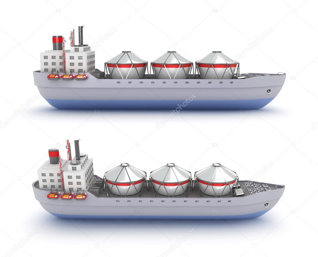 Oil tanker ship on white background