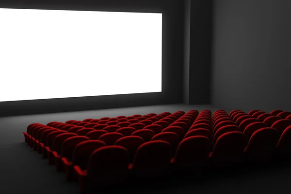 电影剧院内部。孤立的白色屏幕 — 图库照片