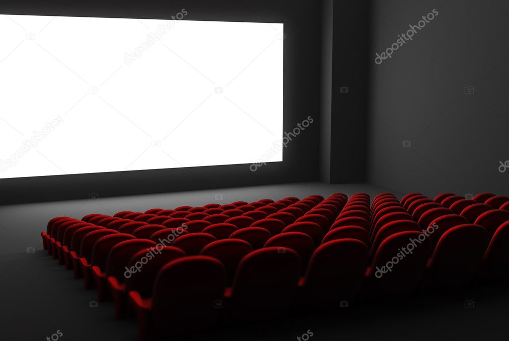 Movie theatre interior. Isolated white screen