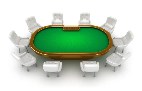 Pokertisch mit Stühlen Draufsicht isoliert auf weiß — Stockfoto
