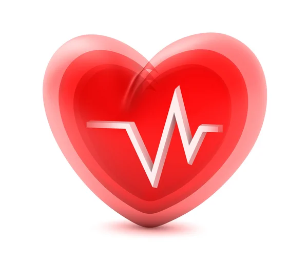 Coeur rouge et cardiogramme isolés sur blanc — Photo