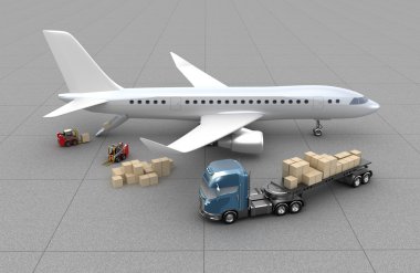 Airport : forklifts is loading the airplane. My own design clipart