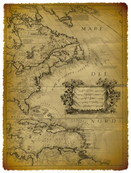 Old Map Of The Caribbean And The Eastern Coast Of USA — Stock Photo, Image