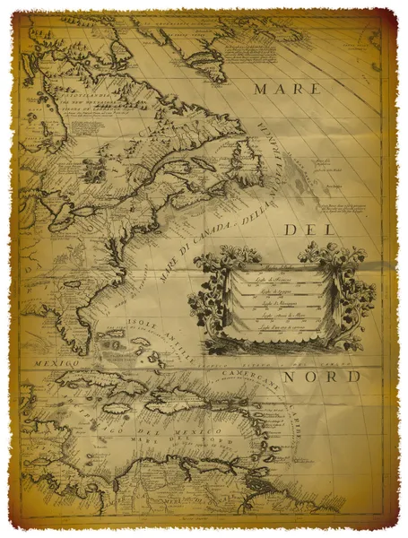 Παλιός Χάρτης της Καραϊβικής και την ανατολική ακτή των ΗΠΑ — Φωτογραφία Αρχείου