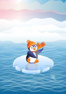 Penguin on an ice floe clipart