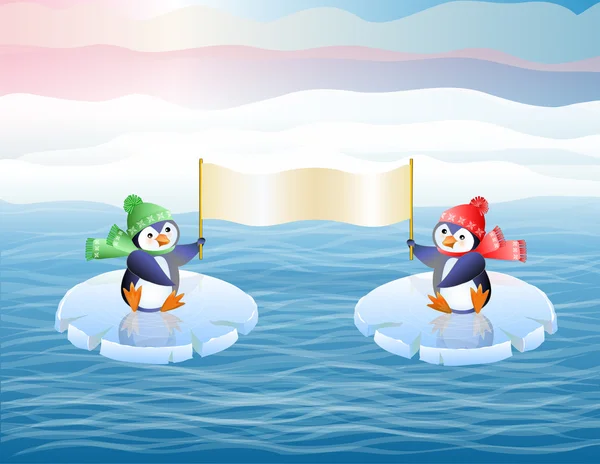 Pinguïns op ice floes. Toon de poster. — Stockvector