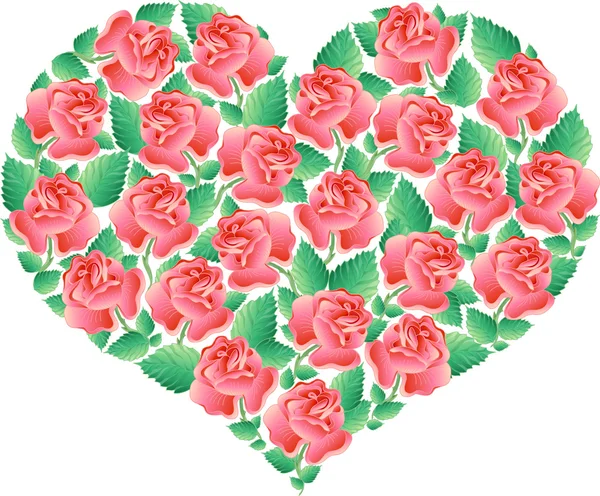 Hart met rozen — Stockvector
