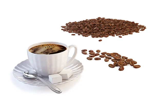 A mug of coffee and coffee beans 3d render — Stock Photo, Image