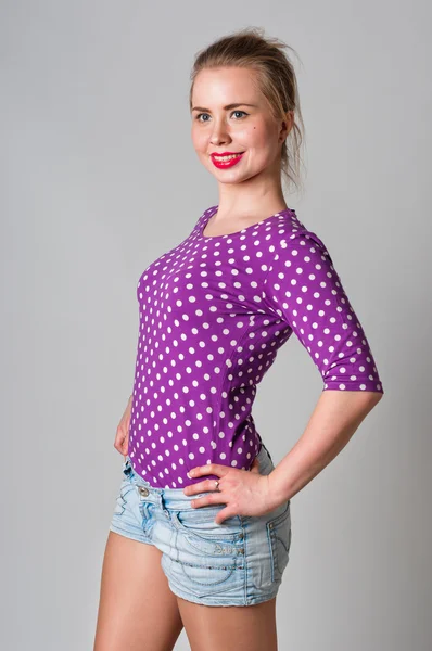 Pin up girl standing and smiling portrait — Stock Photo, Image