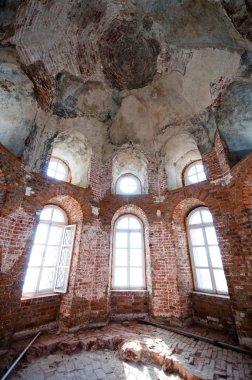 Old abandoned church interior clipart