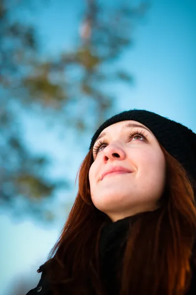 stock image Beautiful girl looking up